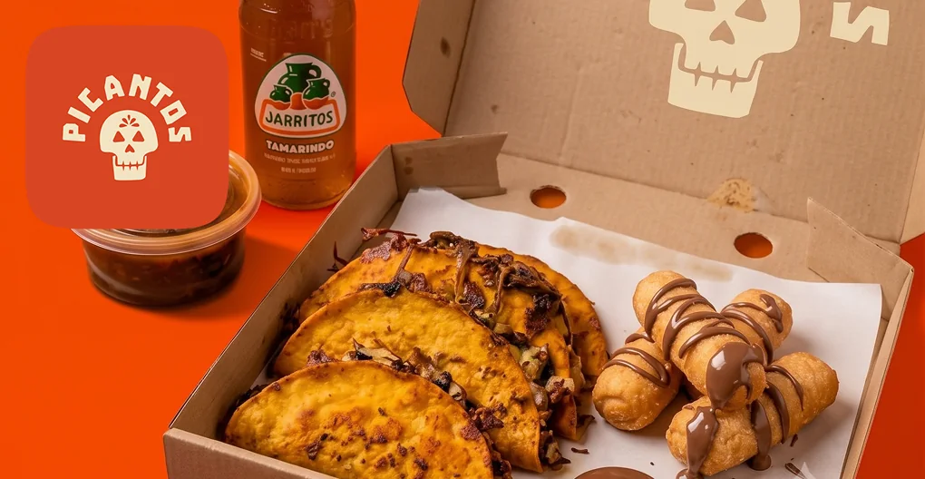 Picantos birria tacos, Jarritos and chocolate teque&ntilde;os